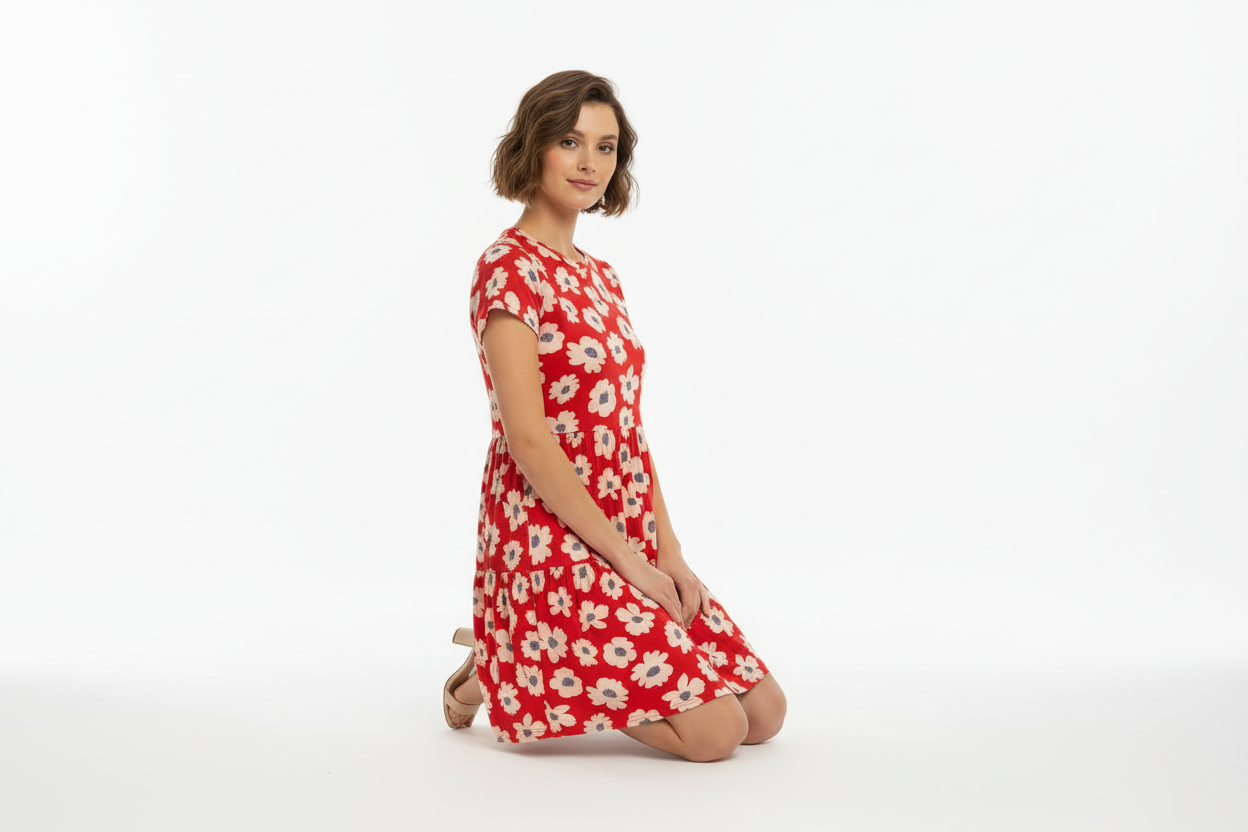 LuLaRoe Ariel Three Tiered Dress with Pockets • Red Ivory Large Floral