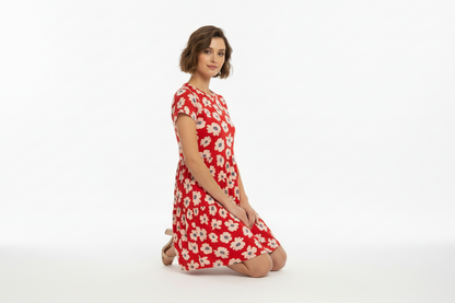 LuLaRoe Ariel Three Tiered Dress with Pockets • Red Ivory Large Floral