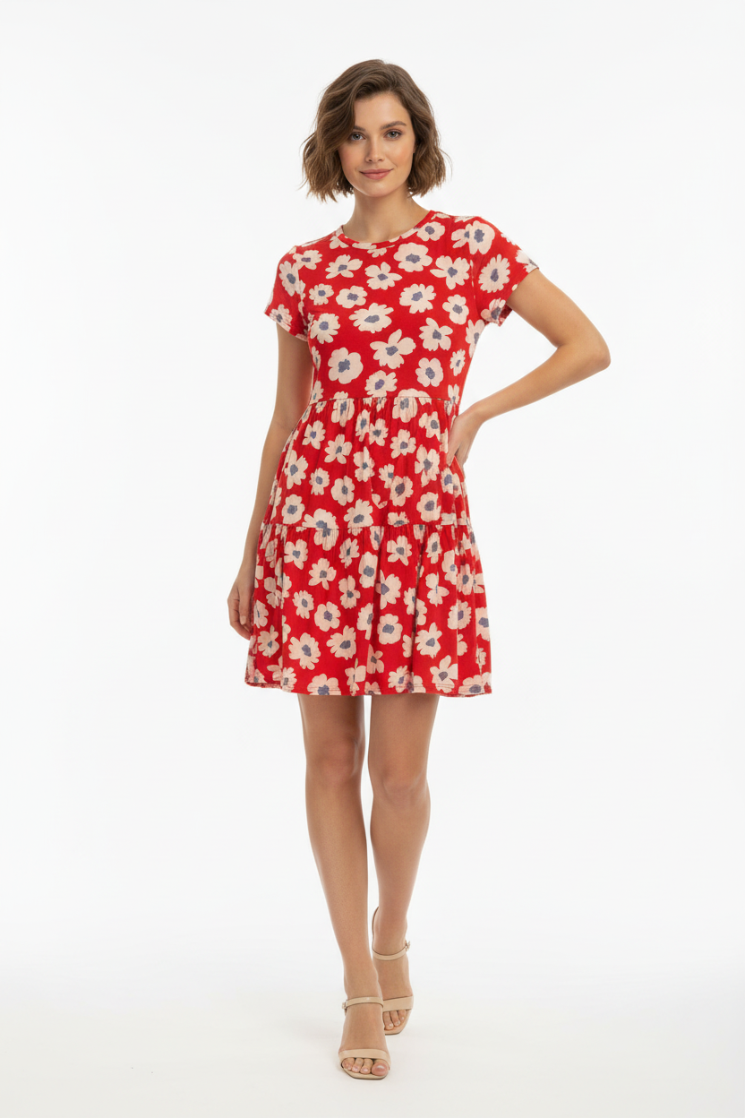 LuLaRoe Ariel Three Tiered Dress with Pockets • Red Ivory Large Floral