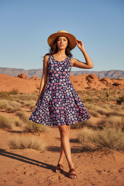 LuLaRoe Nicki • A-Line • Sleeveless • Fit and Flare Dress • Navy Pink Floral