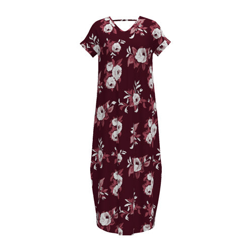 LuLaRoe Macy • Maxi Dress • Double V-Neck • Split Hem • Maroon White Floral