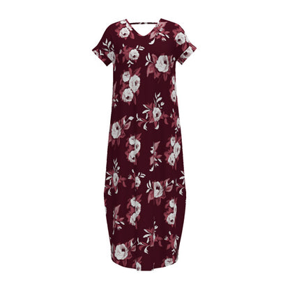 LuLaRoe Macy • Maxi Dress • Double V-Neck • Split Hem • Maroon White Floral
