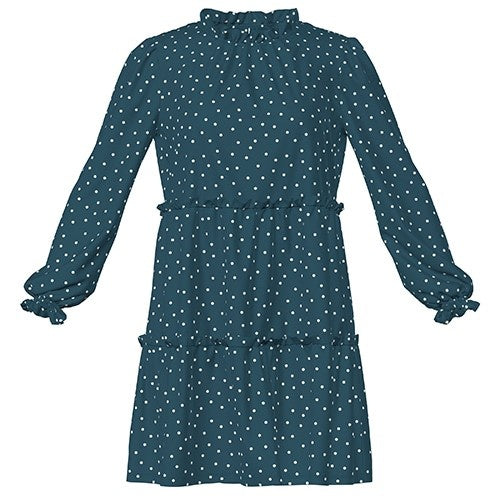 LuLaRoe Annabelle Ruffled Tiered Dress • Teal White Small Dot