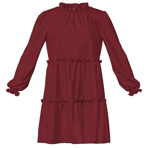 LuLaRoe Annabelle Ruffled Tiered Dress • Solid Merlot Red