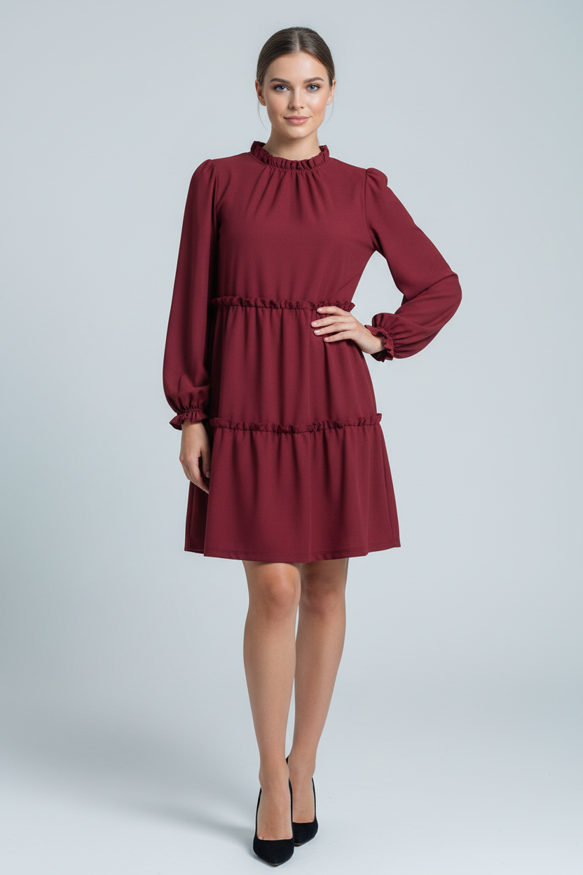 LuLaRoe Annabelle Ruffled Tiered Dress • Solid Merlot Red
