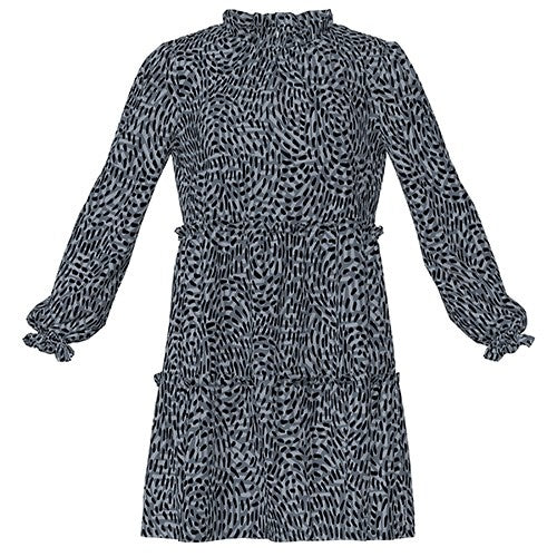 LuLaRoe Annabelle Ruffled Tiered Dress • Charcoal Black Abstract Circles