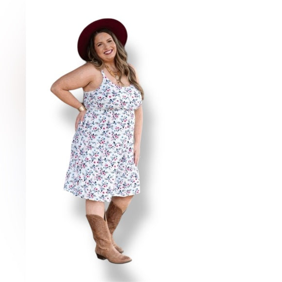 LuLaRoe Amanda • Tiered Tank Top Dress • Red White Blue Ditsy Floral