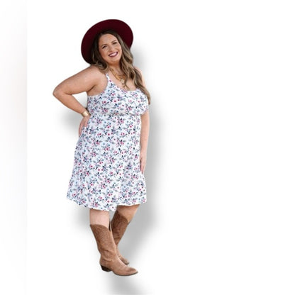 LuLaRoe Amanda • Tiered Tank Top Dress • Red White Blue Ditsy Floral
