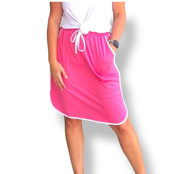 LuLaRoe Lonica • Dolphin Hem Skirt • - Solid Fandango Pink