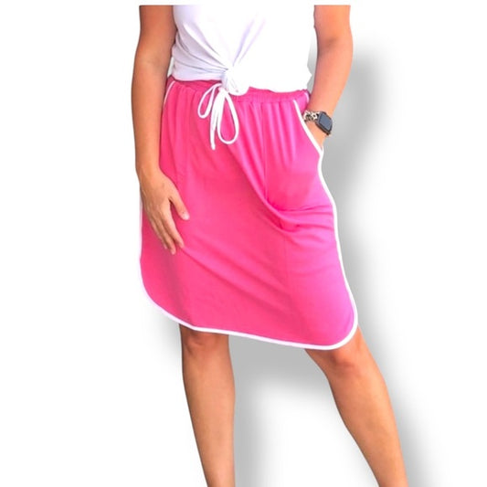 LuLaRoe Lonica • Dolphin Hem Skirt • - Solid Fandango Pink