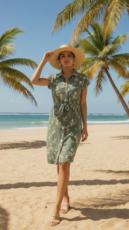 Stacie Shirt Dress - Green Yellow Floral