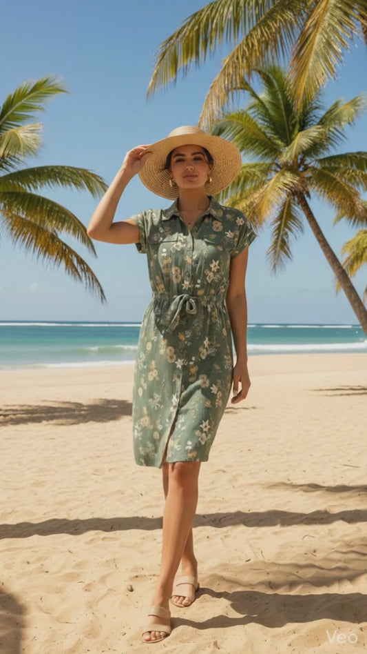 Stacie Shirt Dress - Green Yellow Floral