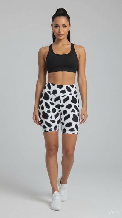 LuLaRoe Biker Shorts • White Black Cow Print