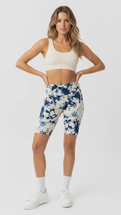 LuLaRoe Biker Shorts • White Blue Tie Dye