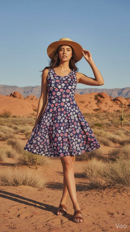 LuLaRoe Nicki • A-Line • Sleeveless • Fit and Flare Dress • Navy Pink Floral
