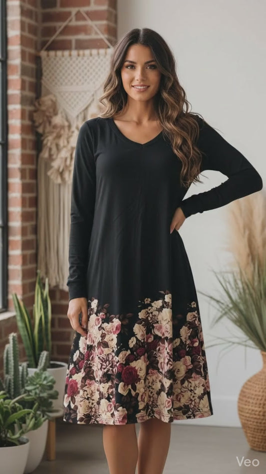 LuLaRoe Emily • Boho Vibes • Vintage • Dipped • Long Sleeve Swing Dress