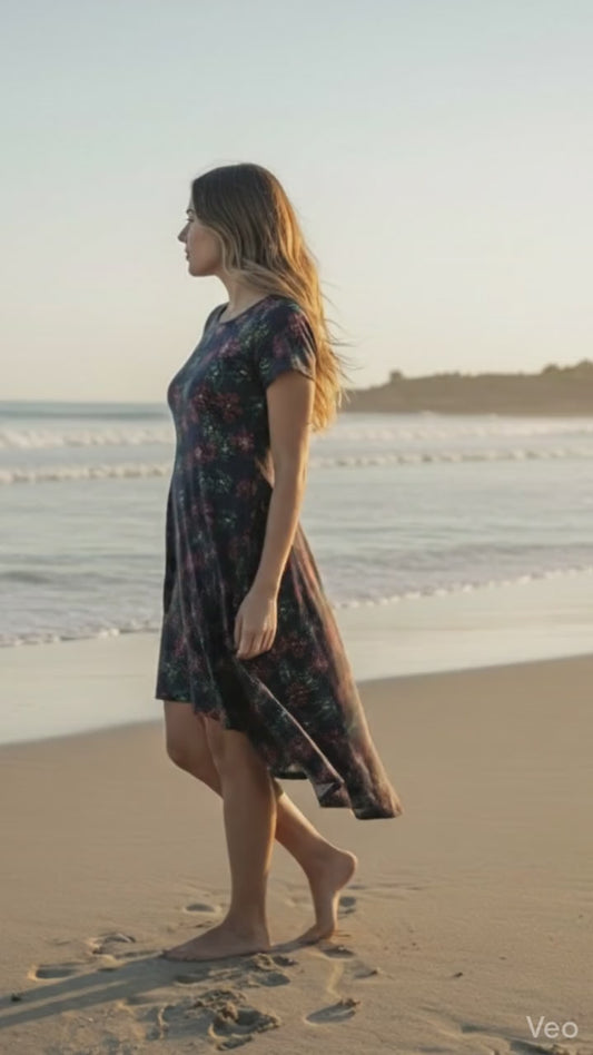 LuLaRoe Carly • High Low Hemline Swing Dress • Flowers • Christmas Colors