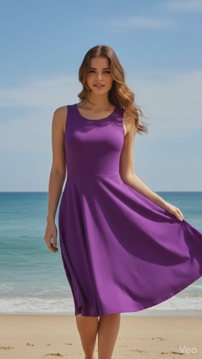 LuLaRoe Nicki • A-Line • Sleeveless • Fit and Flare Dress • Solid Purple