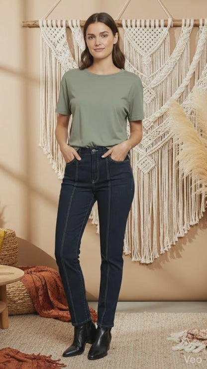 LuLaRoe Straight Leg Seamed Denim • Dark Blue Capri Wash