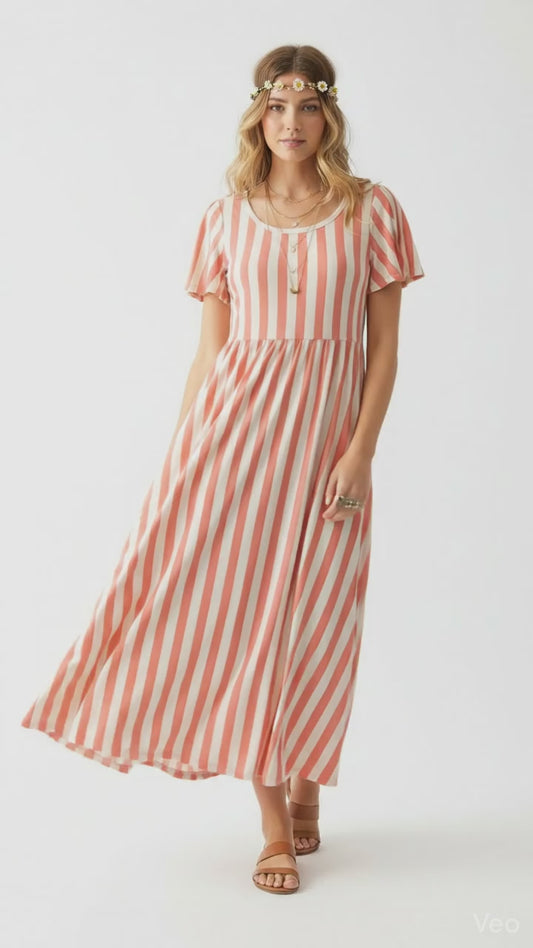LuLaRoe Riley • Empire Waist Midi Dress • Pink Candy Stripe
