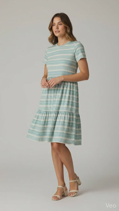 LuLaRoe Ariel Three Tiered Dress with Pockets • Blue White Stripe