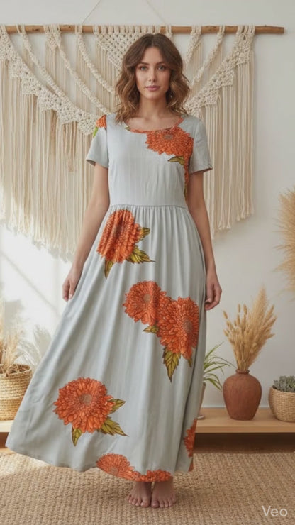 LuLaRoe Riley • Empire Waist Midi Dress • Orange Jumbo Floral