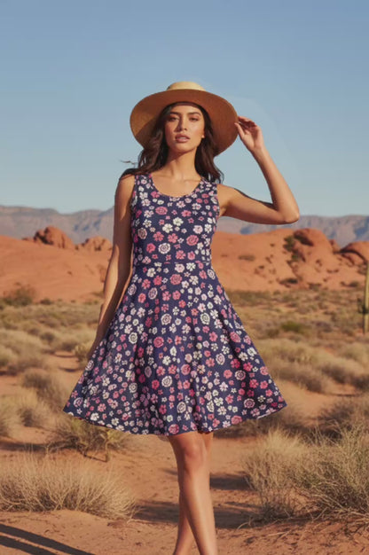 LuLaRoe Nicki • A-Line • Sleeveless • Fit and Flare Dress • Navy Pink Floral