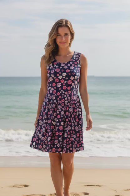 LuLaRoe Nicki • A-Line • Sleeveless • Fit and Flare Dress • Navy Pink Floral