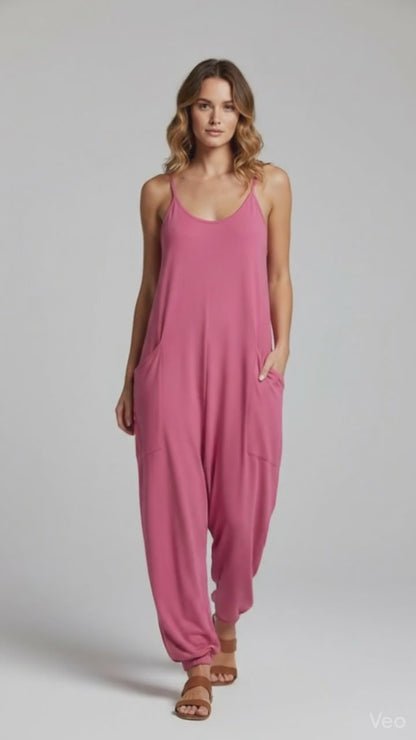 LuLaRoe Bridget Lounge Jumpsuit • Solid Hot Pink