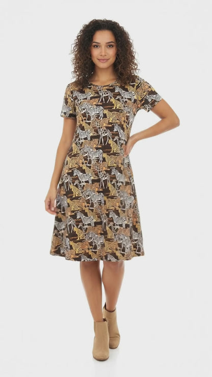 LuLaRoe Jessie Swing Dress • Rare Vintage Animal Mosaic Print • Side Seam Pockets