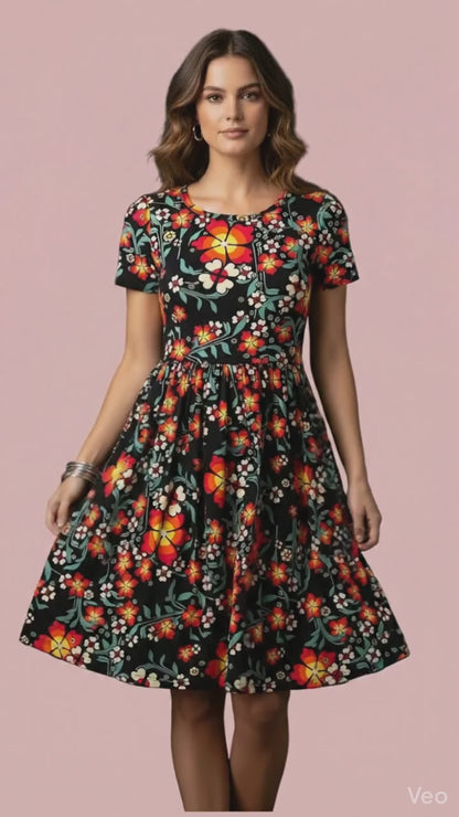 LuLaRoe Amelia Fitted Dress • Vintage Rare Black and Orange Floral Print