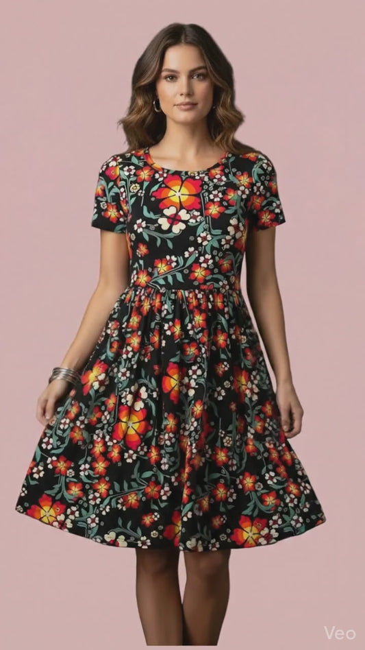 LuLaRoe Amelia Fitted Dress • Vintage Rare Black and Orange Floral Print