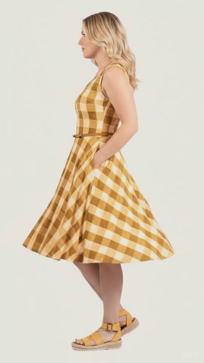 LuLaRoe Nicki • A-Line • Sleeveless • Fit and Flare Dress • Yellow Check