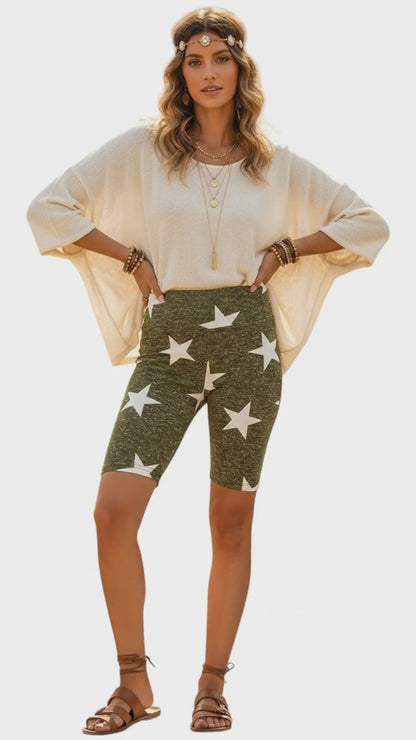 LuLaRoe Biker Shorts • Green Faux Heather Star