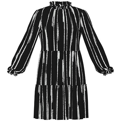 LuLaRoe Annabelle Ruffled Tiered Dress • Black White Vertical Distress Texture