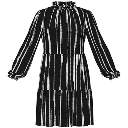 LuLaRoe Annabelle Ruffled Tiered Dress • Black White Vertical Distress Texture