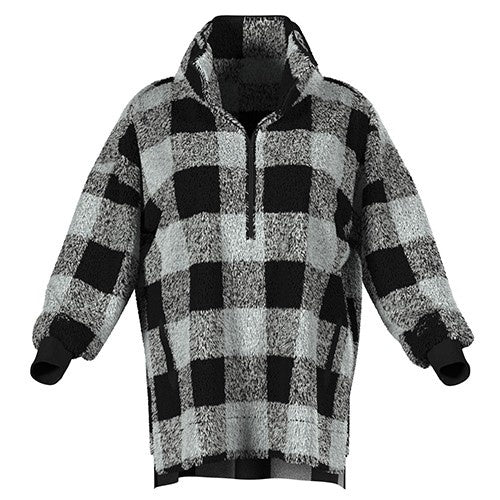 LuLaRoe Nancy Half Zip Pullover with Side Pockets • White Black Plaid