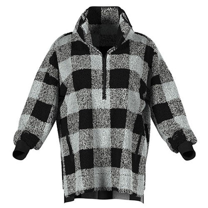 LuLaRoe Nancy Half Zip Pullover with Side Pockets • White Black Plaid