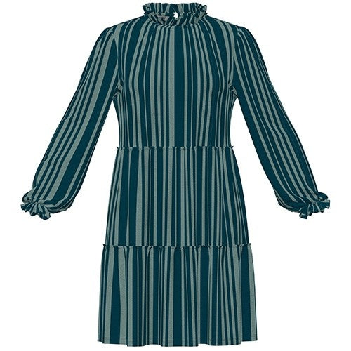 LuLaRoe Annabelle Ruffled Tiered Dress • Green Vertical Stripe