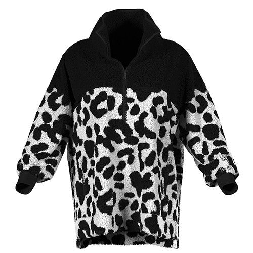 LuLaRoe Nancy Half Zip Pullover with Side Pockets • White Black Cheetah Print